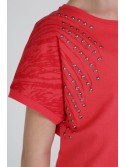 Girls\' blouse with round studs, coral NDZ8282 - Online store - Boutique